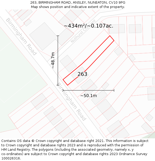 263, BIRMINGHAM ROAD, ANSLEY, NUNEATON, CV10 9PG: Plot and title map