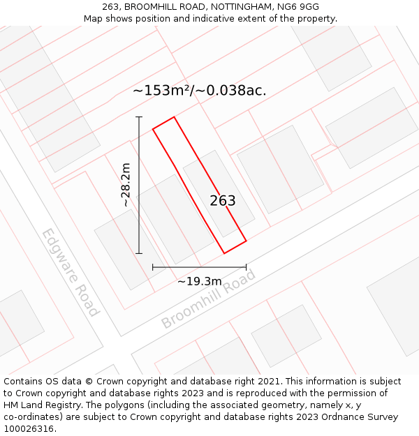 263, BROOMHILL ROAD, NOTTINGHAM, NG6 9GG: Plot and title map