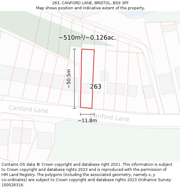 263, CANFORD LANE, BRISTOL, BS9 3PF: Plot and title map