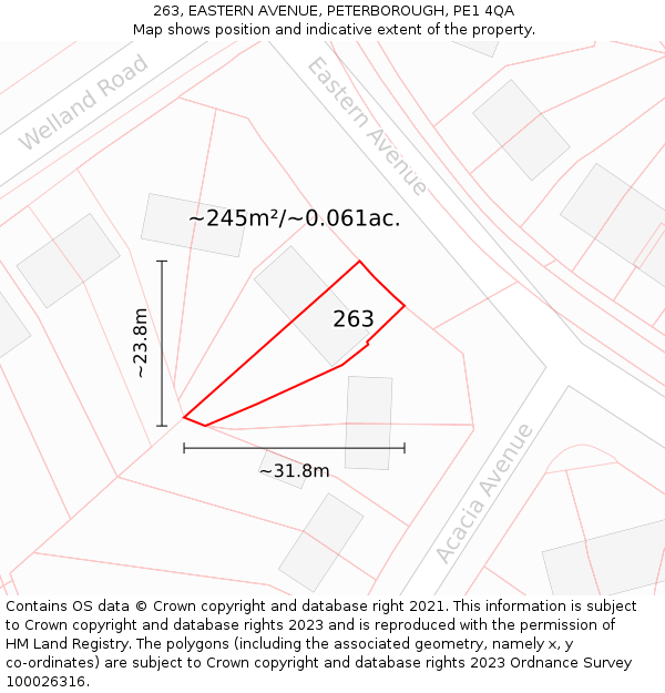 263, EASTERN AVENUE, PETERBOROUGH, PE1 4QA: Plot and title map