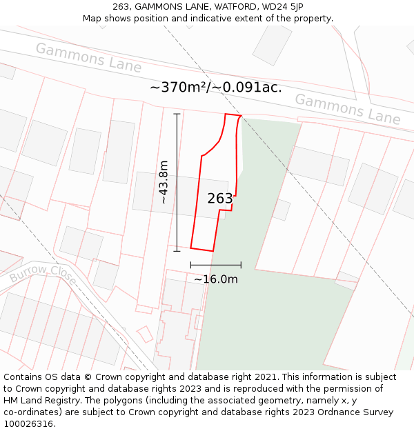 263, GAMMONS LANE, WATFORD, WD24 5JP: Plot and title map