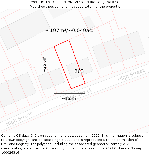 263, HIGH STREET, ESTON, MIDDLESBROUGH, TS6 8DA: Plot and title map