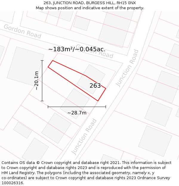 263, JUNCTION ROAD, BURGESS HILL, RH15 0NX: Plot and title map