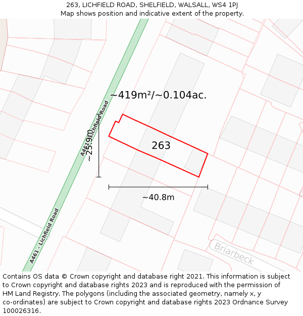 263, LICHFIELD ROAD, SHELFIELD, WALSALL, WS4 1PJ: Plot and title map