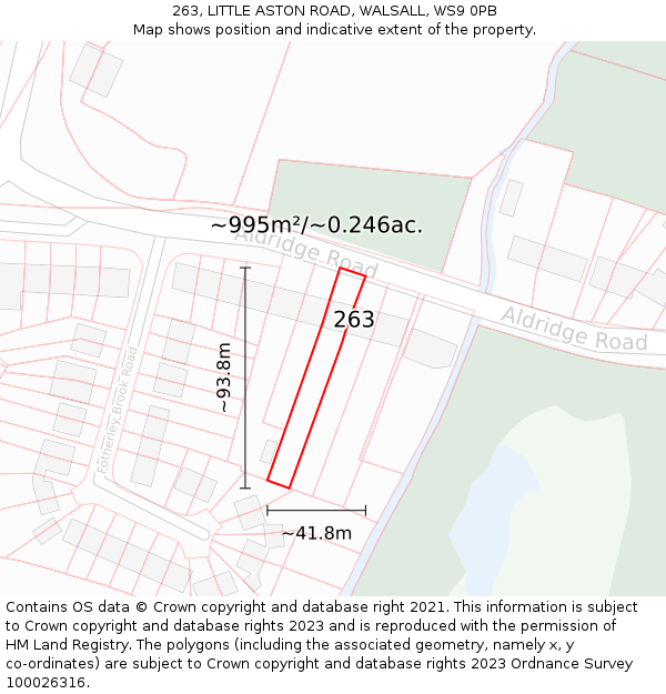 263, LITTLE ASTON ROAD, WALSALL, WS9 0PB: Plot and title map