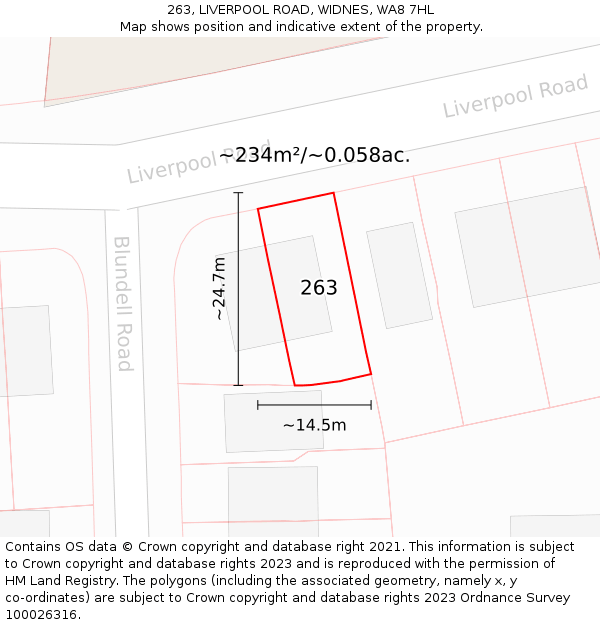 263, LIVERPOOL ROAD, WIDNES, WA8 7HL: Plot and title map