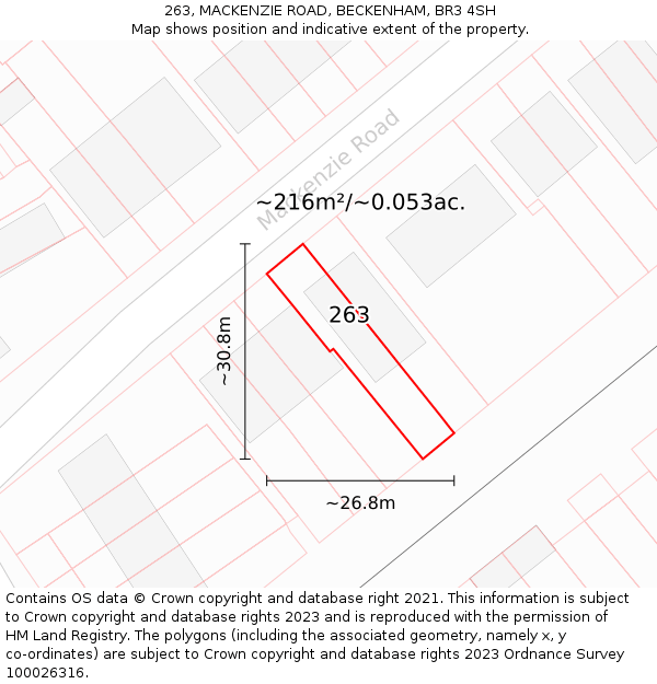 263, MACKENZIE ROAD, BECKENHAM, BR3 4SH: Plot and title map