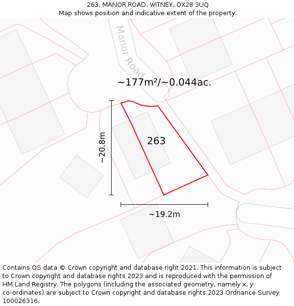 263, MANOR ROAD, WITNEY, OX28 3UQ: Plot and title map