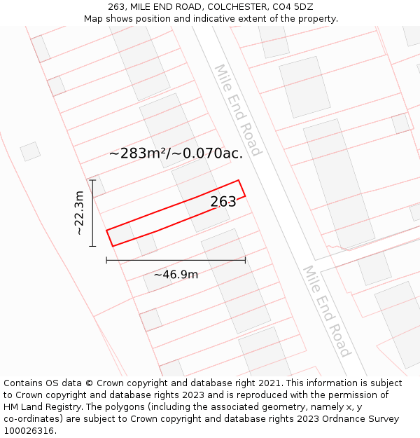 263, MILE END ROAD, COLCHESTER, CO4 5DZ: Plot and title map