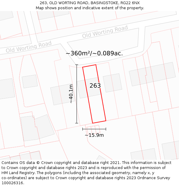 263, OLD WORTING ROAD, BASINGSTOKE, RG22 6NX: Plot and title map