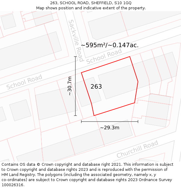 263, SCHOOL ROAD, SHEFFIELD, S10 1GQ: Plot and title map