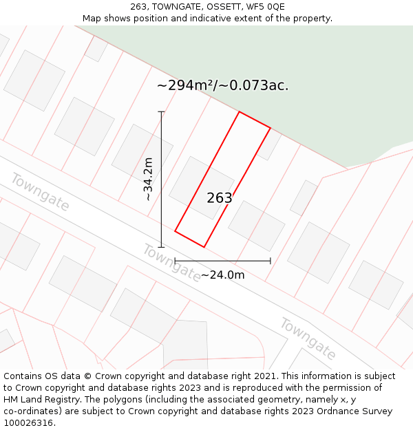 263, TOWNGATE, OSSETT, WF5 0QE: Plot and title map