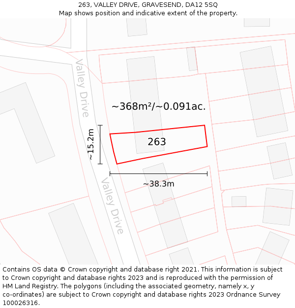 263, VALLEY DRIVE, GRAVESEND, DA12 5SQ: Plot and title map