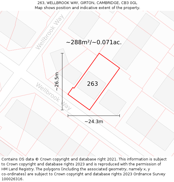 263, WELLBROOK WAY, GIRTON, CAMBRIDGE, CB3 0GL: Plot and title map