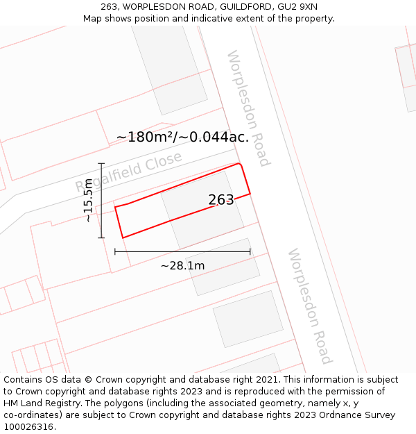 263, WORPLESDON ROAD, GUILDFORD, GU2 9XN: Plot and title map