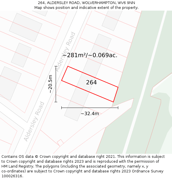 264, ALDERSLEY ROAD, WOLVERHAMPTON, WV6 9NN: Plot and title map