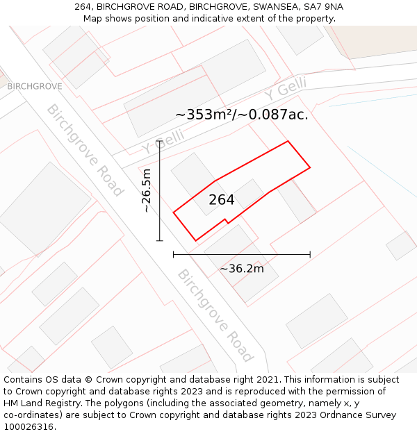 264, BIRCHGROVE ROAD, BIRCHGROVE, SWANSEA, SA7 9NA: Plot and title map