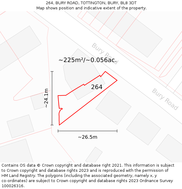 264, BURY ROAD, TOTTINGTON, BURY, BL8 3DT: Plot and title map