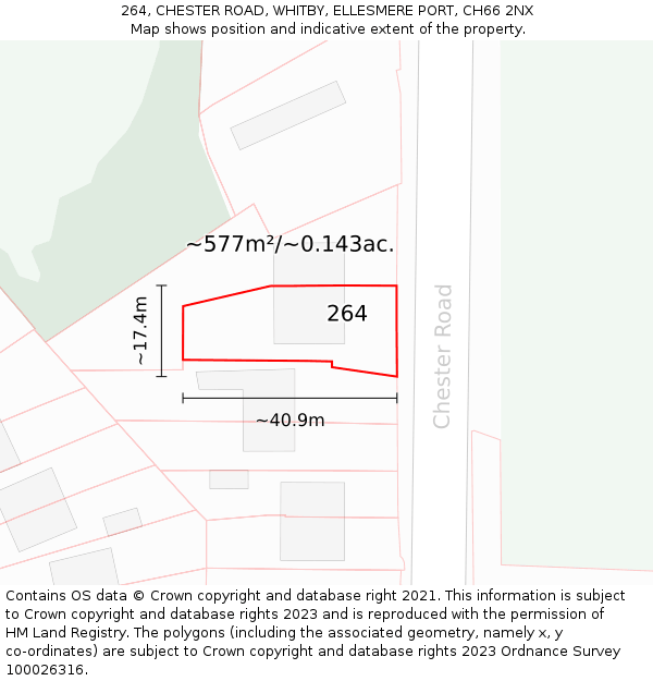 264, CHESTER ROAD, WHITBY, ELLESMERE PORT, CH66 2NX: Plot and title map