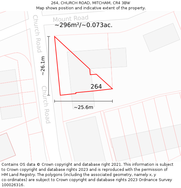 264, CHURCH ROAD, MITCHAM, CR4 3BW: Plot and title map