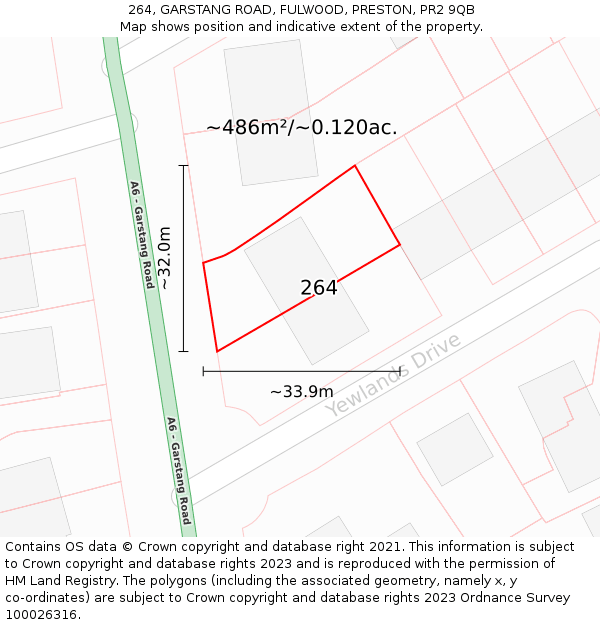 264, GARSTANG ROAD, FULWOOD, PRESTON, PR2 9QB: Plot and title map