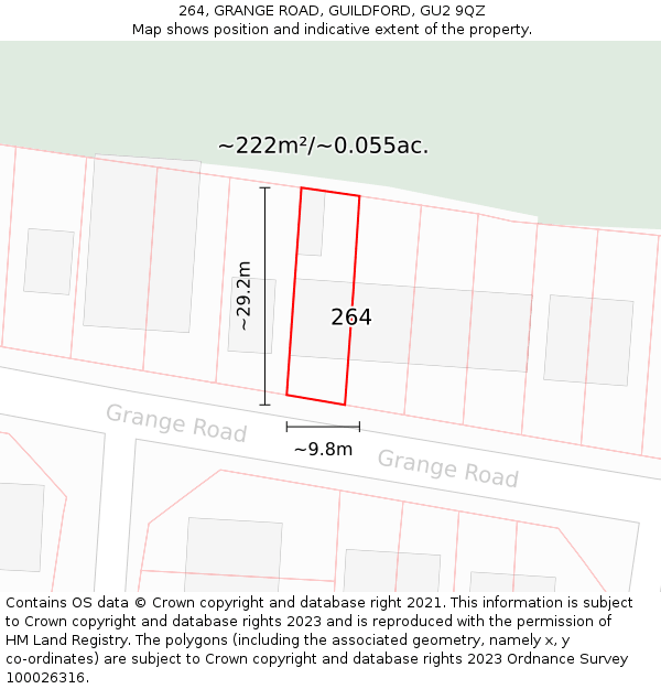 264, GRANGE ROAD, GUILDFORD, GU2 9QZ: Plot and title map