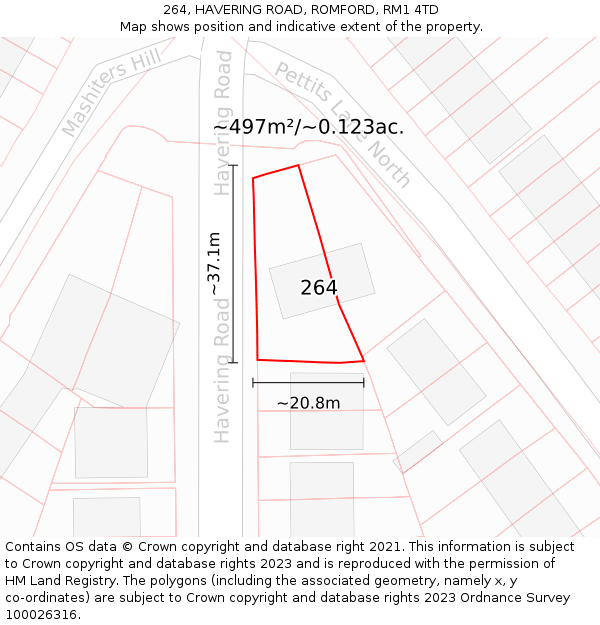 264, HAVERING ROAD, ROMFORD, RM1 4TD: Plot and title map