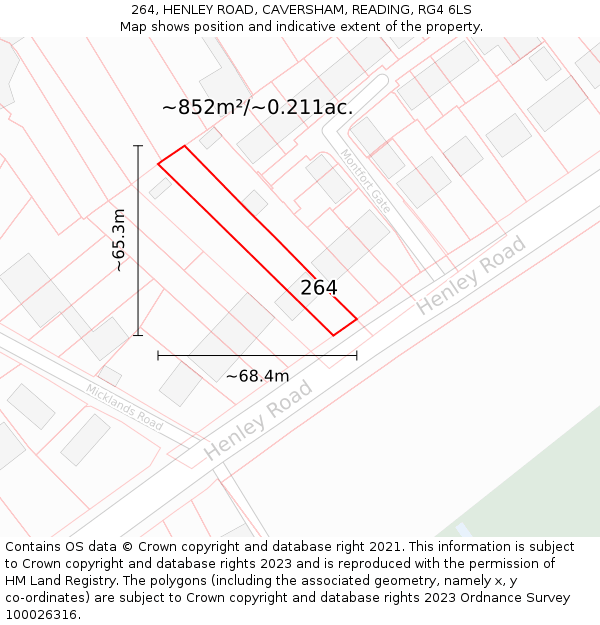 264, HENLEY ROAD, CAVERSHAM, READING, RG4 6LS: Plot and title map