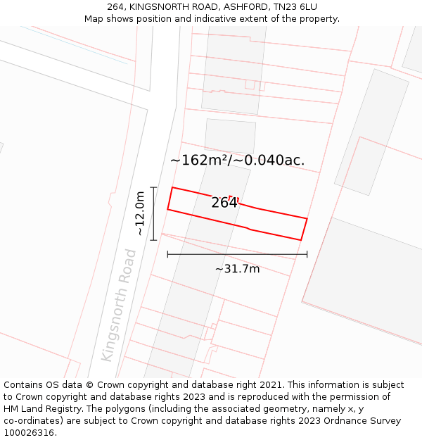 264, KINGSNORTH ROAD, ASHFORD, TN23 6LU: Plot and title map