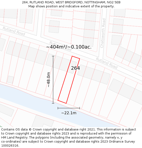 264, RUTLAND ROAD, WEST BRIDGFORD, NOTTINGHAM, NG2 5EB: Plot and title map