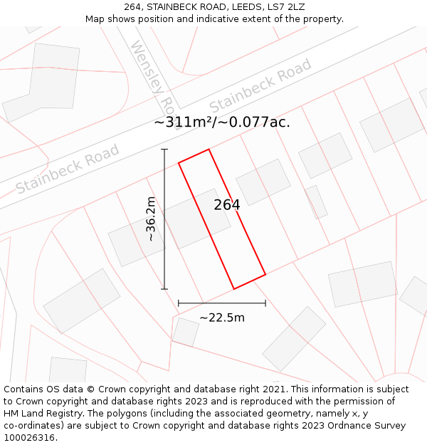 264, STAINBECK ROAD, LEEDS, LS7 2LZ: Plot and title map