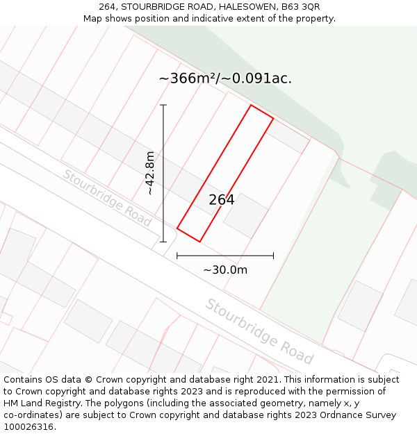 264, STOURBRIDGE ROAD, HALESOWEN, B63 3QR: Plot and title map