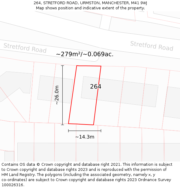 264, STRETFORD ROAD, URMSTON, MANCHESTER, M41 9WJ: Plot and title map