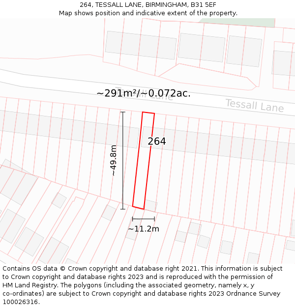 264, TESSALL LANE, BIRMINGHAM, B31 5EF: Plot and title map