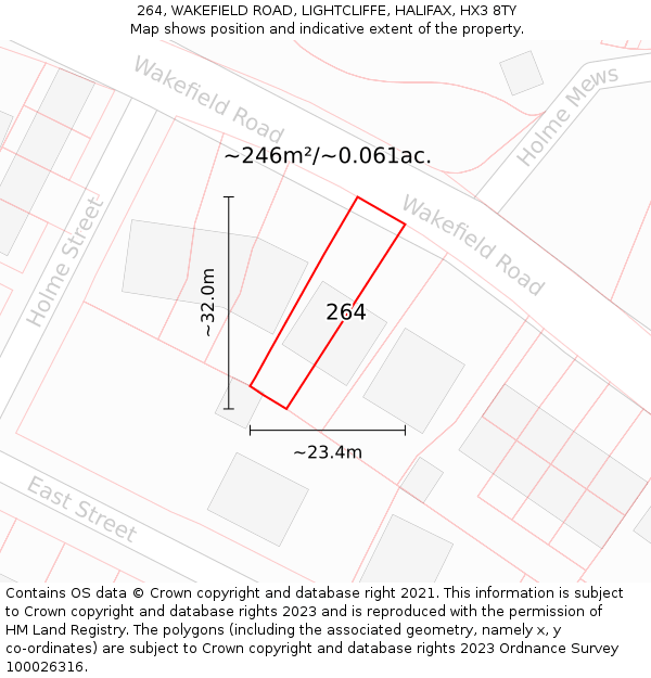 264, WAKEFIELD ROAD, LIGHTCLIFFE, HALIFAX, HX3 8TY: Plot and title map