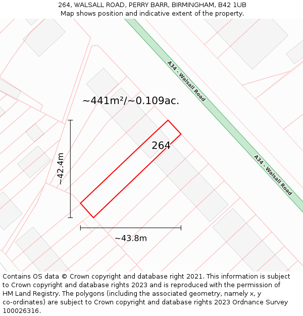 264, WALSALL ROAD, PERRY BARR, BIRMINGHAM, B42 1UB: Plot and title map