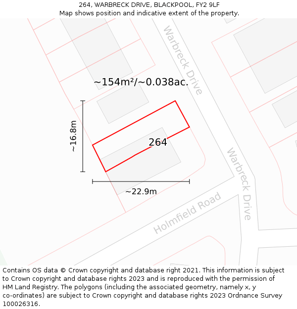 264, WARBRECK DRIVE, BLACKPOOL, FY2 9LF: Plot and title map