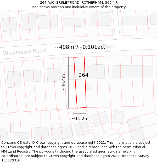 264, WICKERSLEY ROAD, ROTHERHAM, S60 4JR: Plot and title map