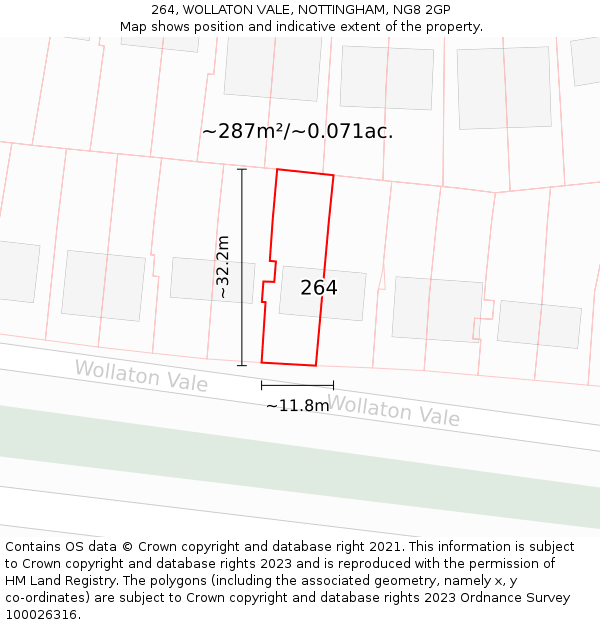 264, WOLLATON VALE, NOTTINGHAM, NG8 2GP: Plot and title map