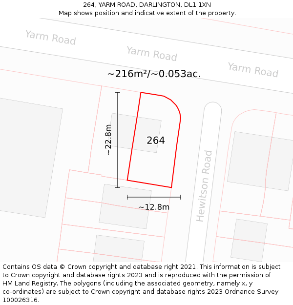 264, YARM ROAD, DARLINGTON, DL1 1XN: Plot and title map