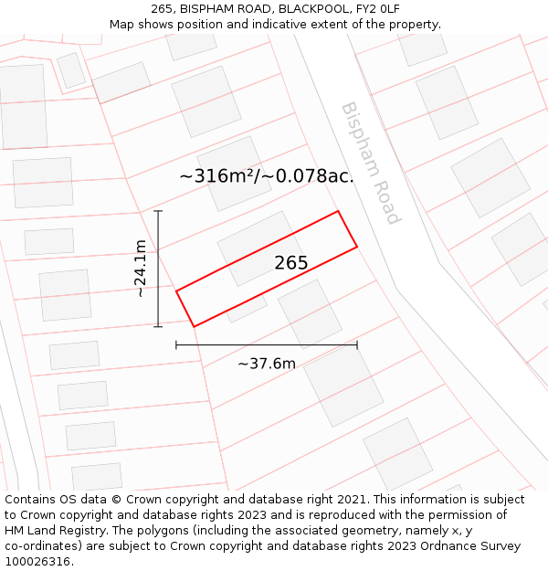 265, BISPHAM ROAD, BLACKPOOL, FY2 0LF: Plot and title map