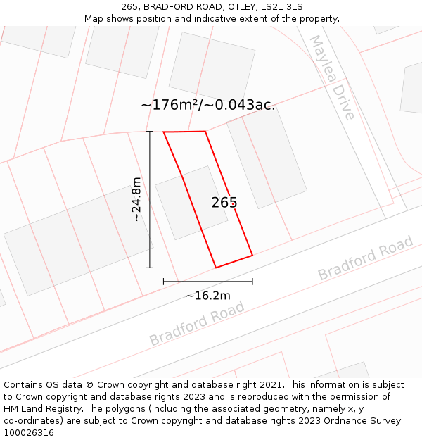 265, BRADFORD ROAD, OTLEY, LS21 3LS: Plot and title map