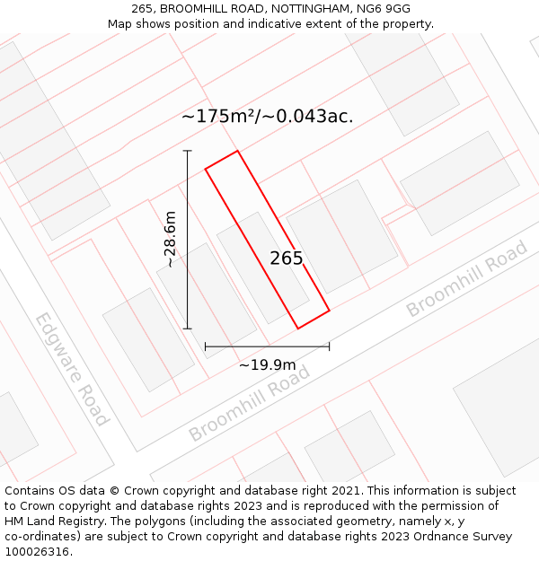 265, BROOMHILL ROAD, NOTTINGHAM, NG6 9GG: Plot and title map