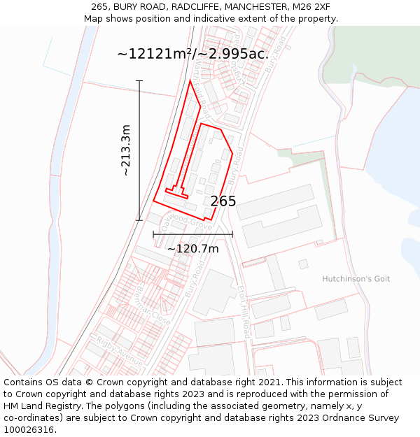 265, BURY ROAD, RADCLIFFE, MANCHESTER, M26 2XF: Plot and title map