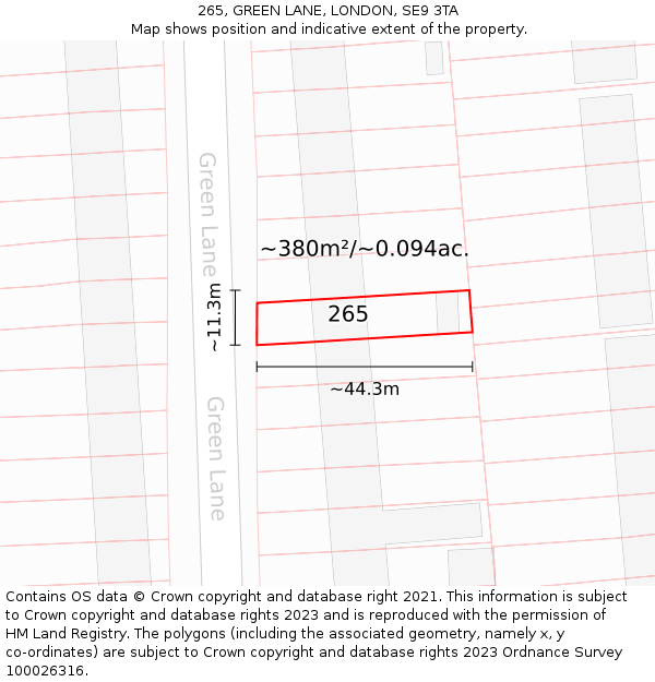 265, GREEN LANE, LONDON, SE9 3TA: Plot and title map