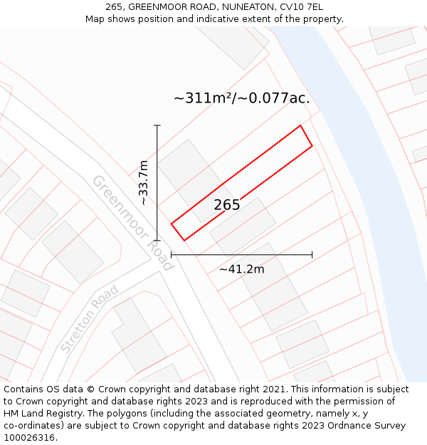 265, GREENMOOR ROAD, NUNEATON, CV10 7EL: Plot and title map