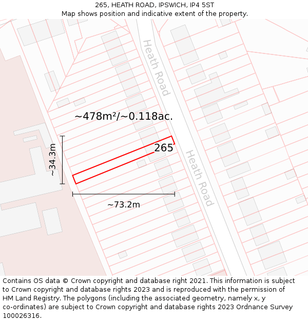 265, HEATH ROAD, IPSWICH, IP4 5ST: Plot and title map