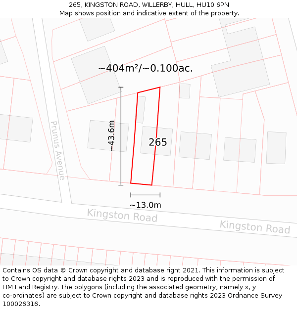 265, KINGSTON ROAD, WILLERBY, HULL, HU10 6PN: Plot and title map