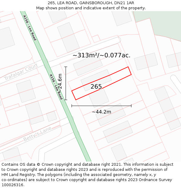 265, LEA ROAD, GAINSBOROUGH, DN21 1AR: Plot and title map