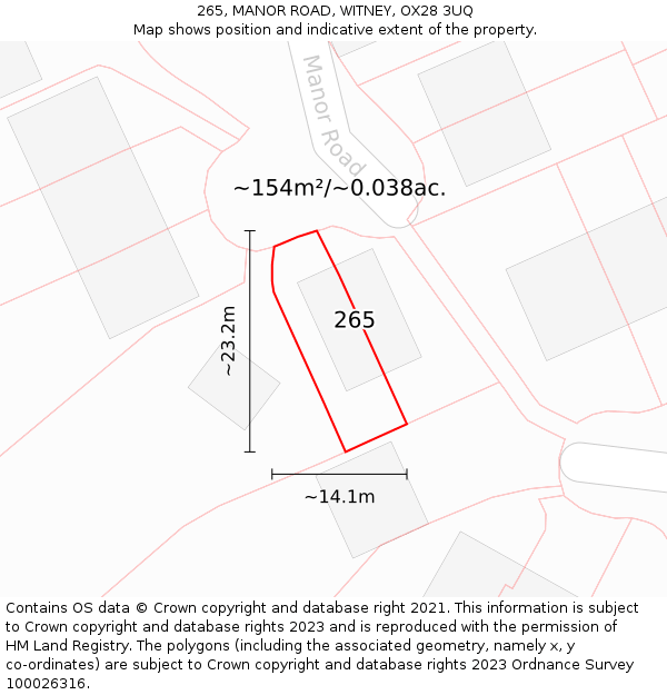 265, MANOR ROAD, WITNEY, OX28 3UQ: Plot and title map